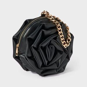 A New Day Small Black Rosette Flower Chain Wristlet Pouch Bag Purse